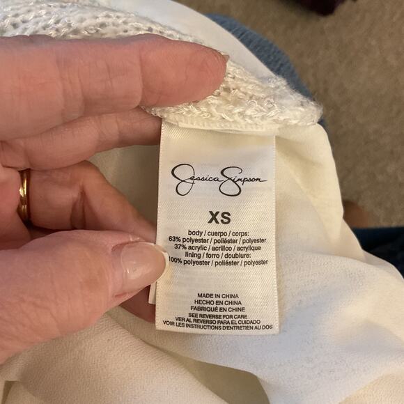 Jessica Simpson Abbey White Cold Shoulder Sequin Sweater/Chiffon Top XS - Picture 7 of 9